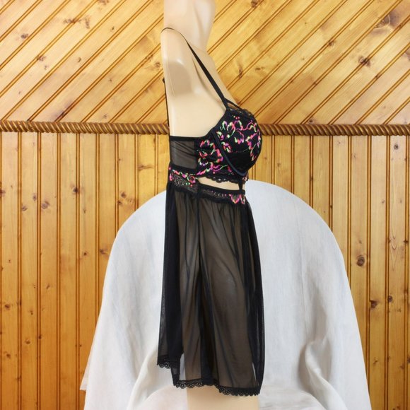 La SENZA Baby Doll Bra Neon Black Lace Medium Sheer Lined Underwire Cups b98 - Picture 5 of 6